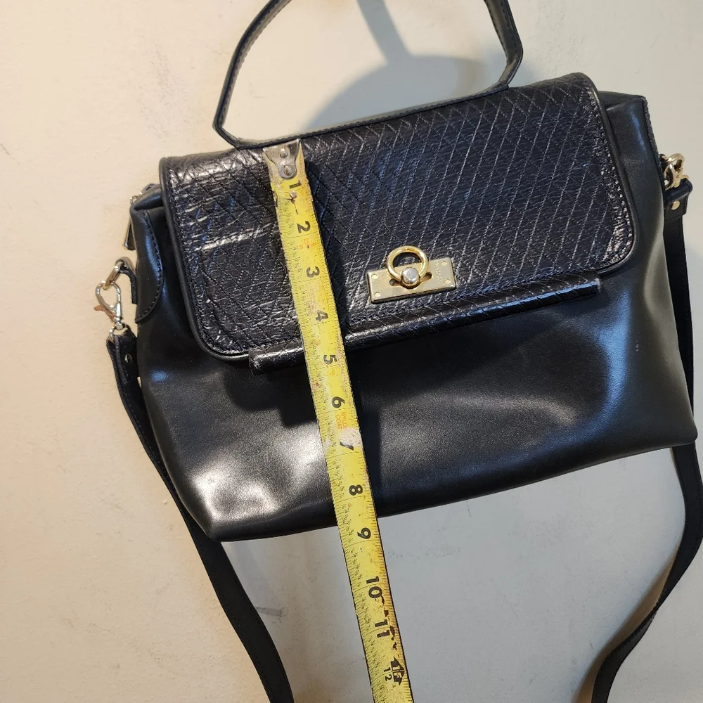 FRANCO CODI Classic Black Top-Handle Shoulder Leather Bag with Gold Hardware